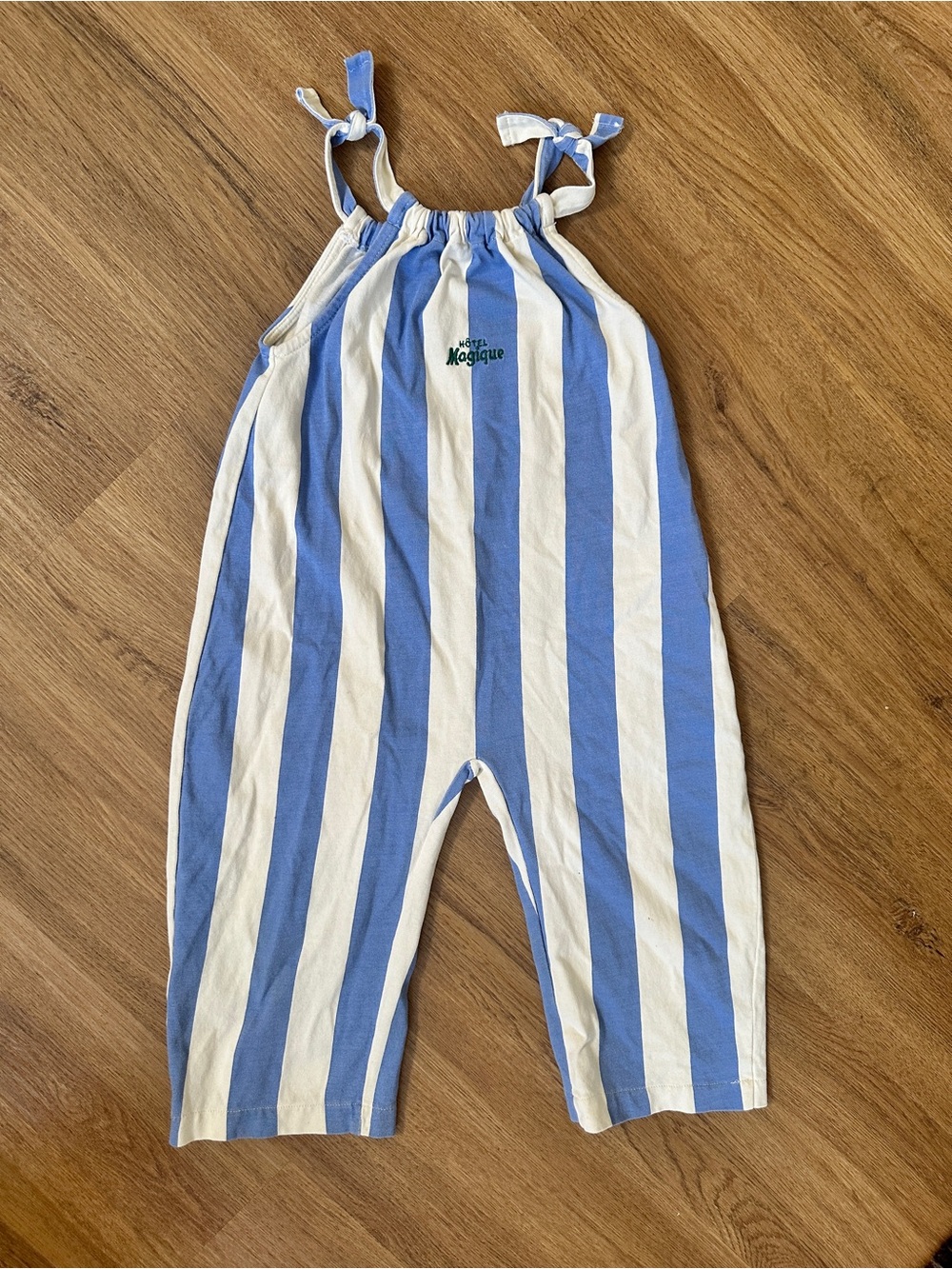 ZARA ‘Hotel Magique’ Blue & White Striped Tie-Shoulder Jumpsuit 4T Unisex